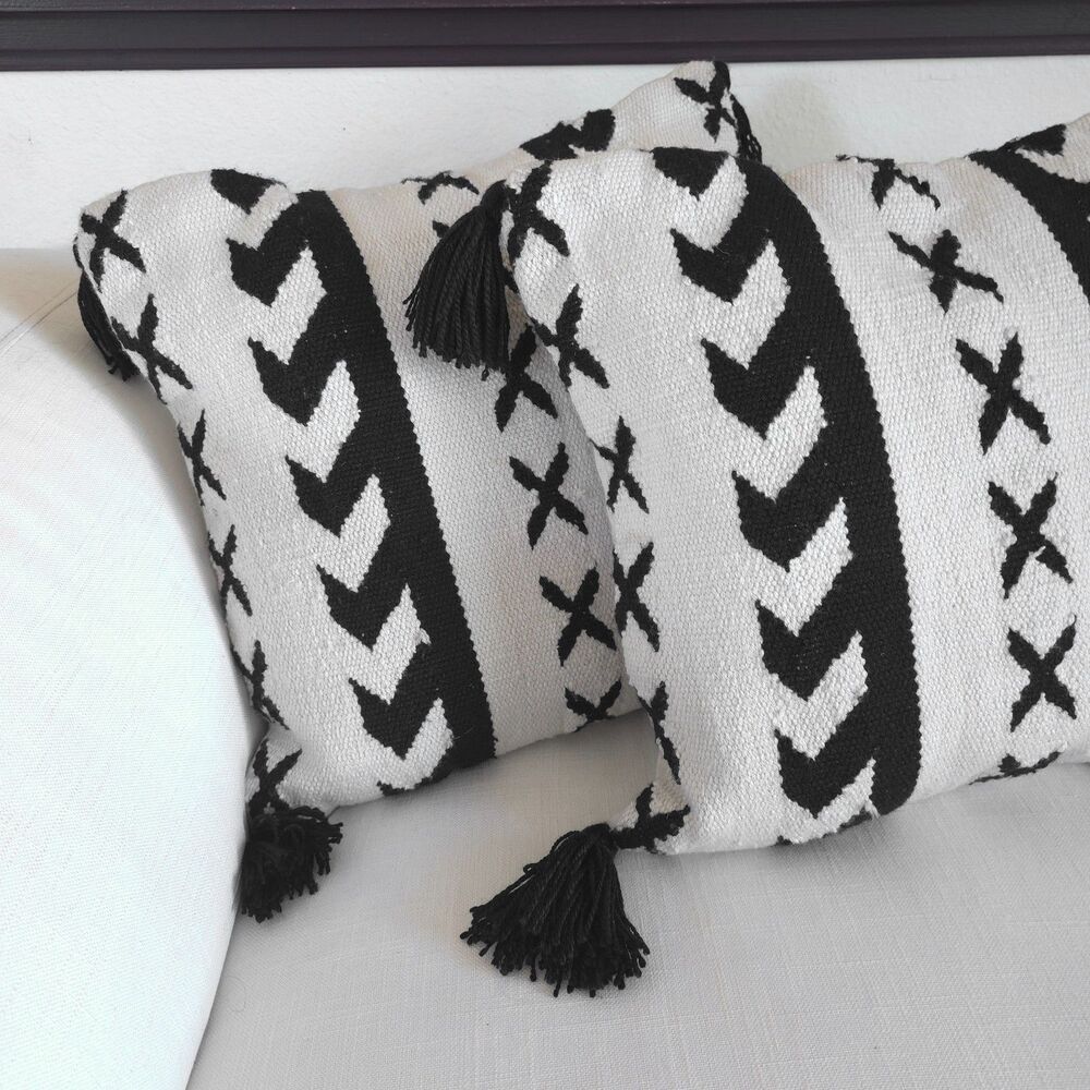 Loloi Black Ivory 18"x18" Indoor Outdoor Down Throw Pillow Southwest Aztec Boho